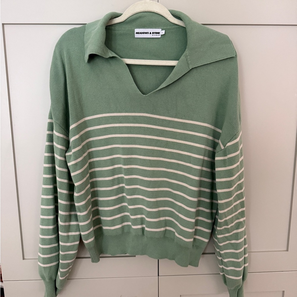 Meadows and Byrne Green Striped Women's Sweater